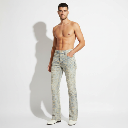 Patchwork Distressed Denim Jeans - Century Penthouse TAN