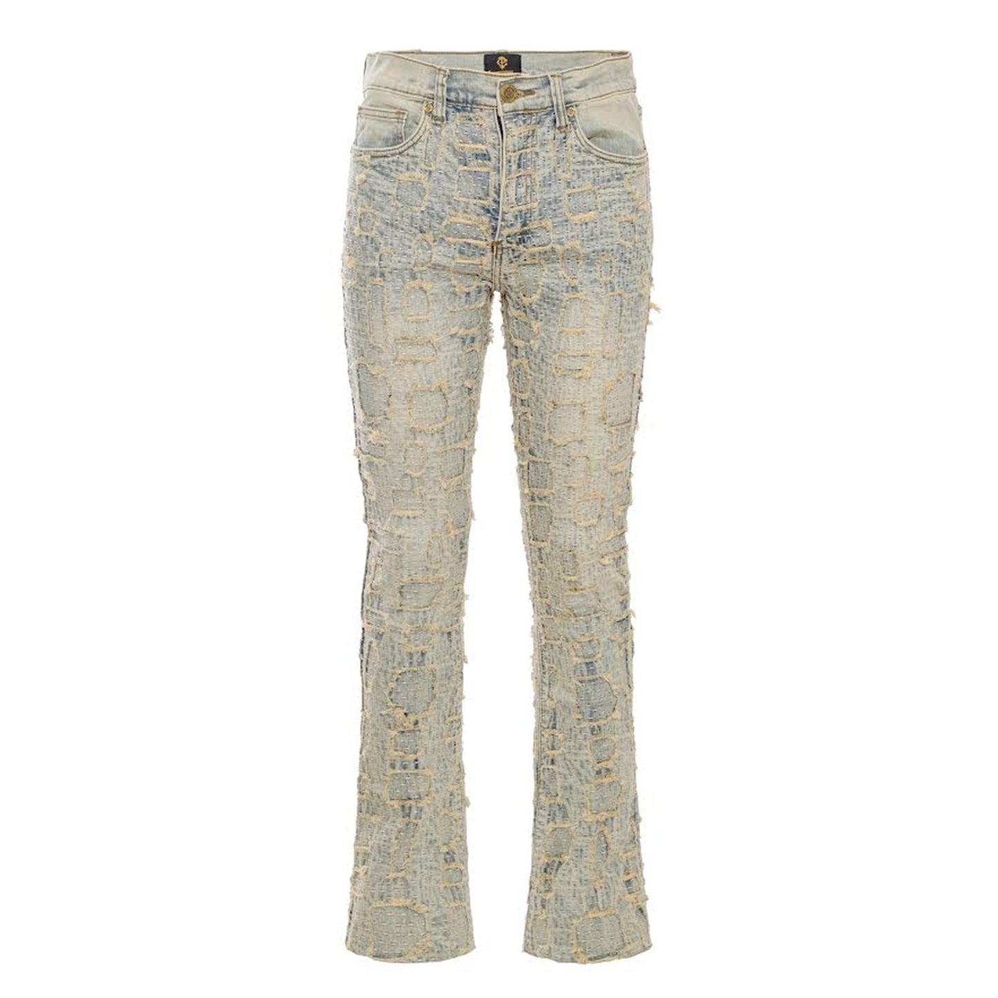 Patchwork Distressed Denim SET - TAN