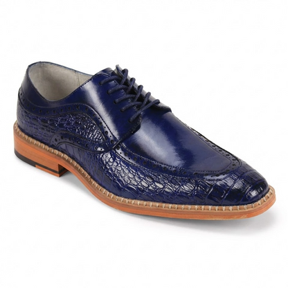 Giovanni cobalt blue embossed alligator leather dress shoes