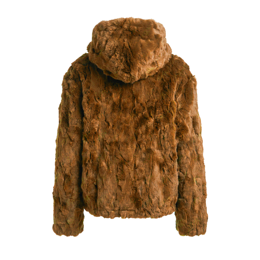 Kashani Cognac Rex Rabbit Fur Bomber Jacket