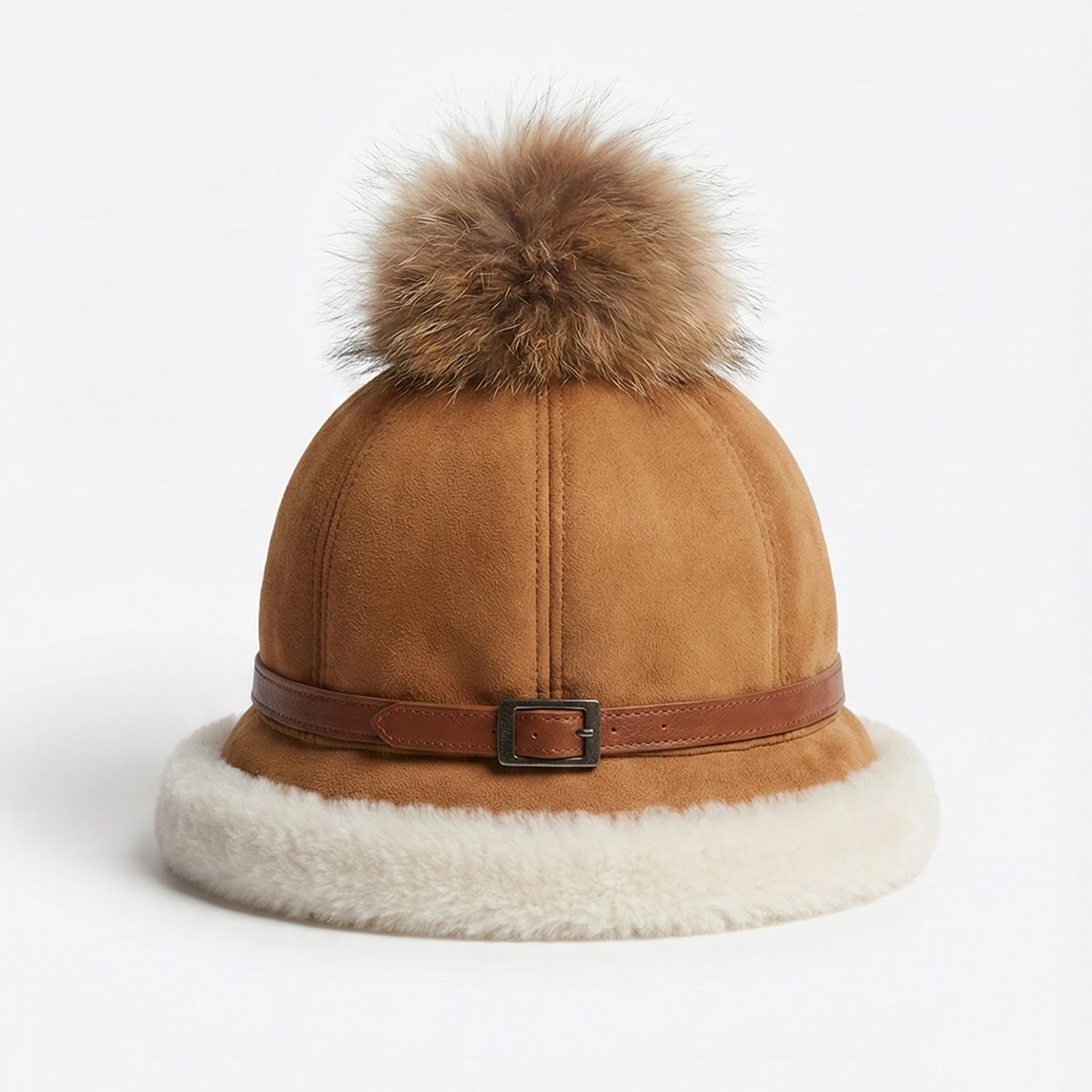 Kashani Cognac Pom Pom Shearling Winter Hat