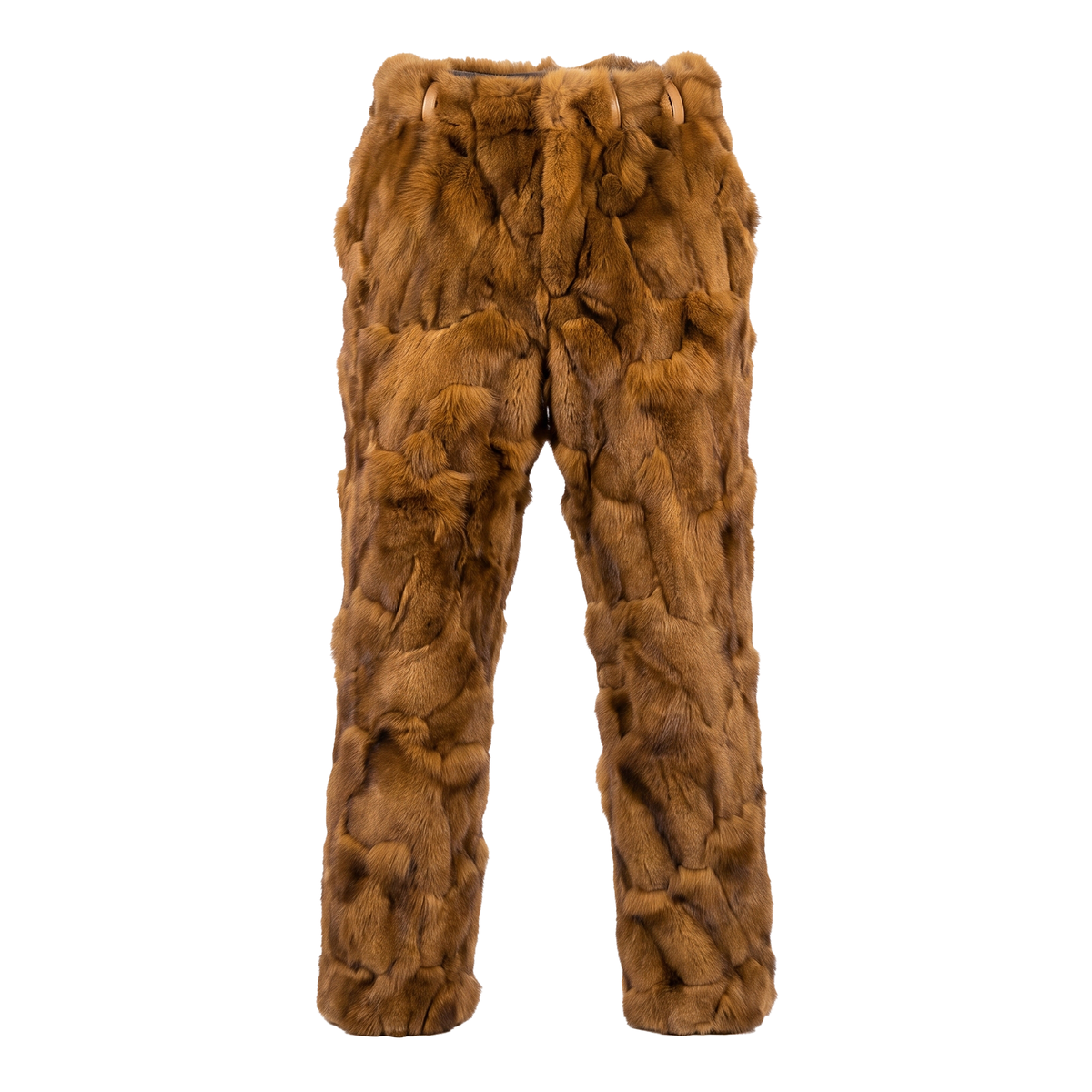Kashani Men's Cognac Diamond Cut Fox Fur Pants