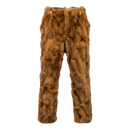 Kashani Men's Cognac Diamond Cut Fox Fur Pants