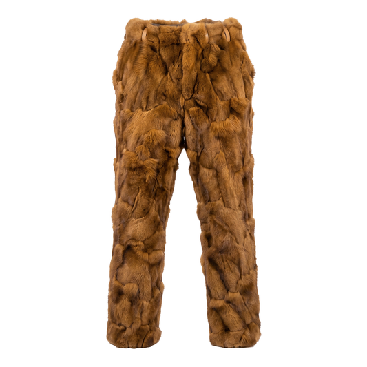 Kashani Men's Cognac Diamond Cut Fox Fur Pants