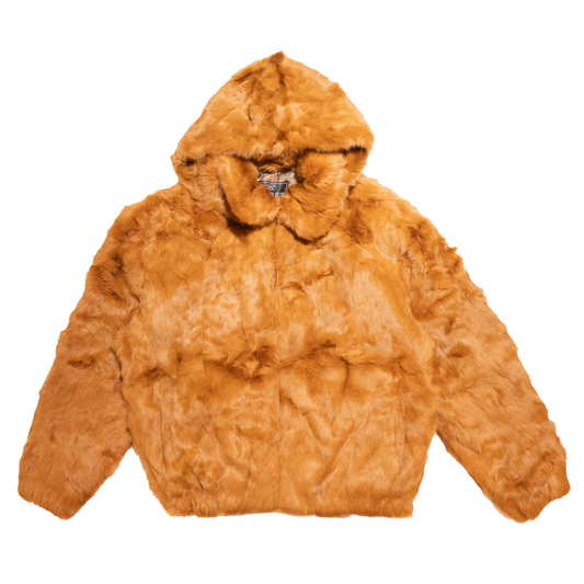 Kashani Men’s Whisky Rabbit Fur Hooded Bomber Jacket - Dudes Boutique
