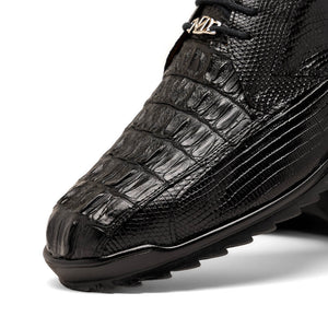 Marco Di Milano Crater Black Crocodile / Lizard Derby Sneakers - Dudes Boutique