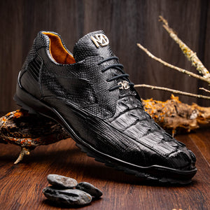 Marco Di Milano Crater Black Crocodile / Lizard Derby Sneakers - Dudes Boutique