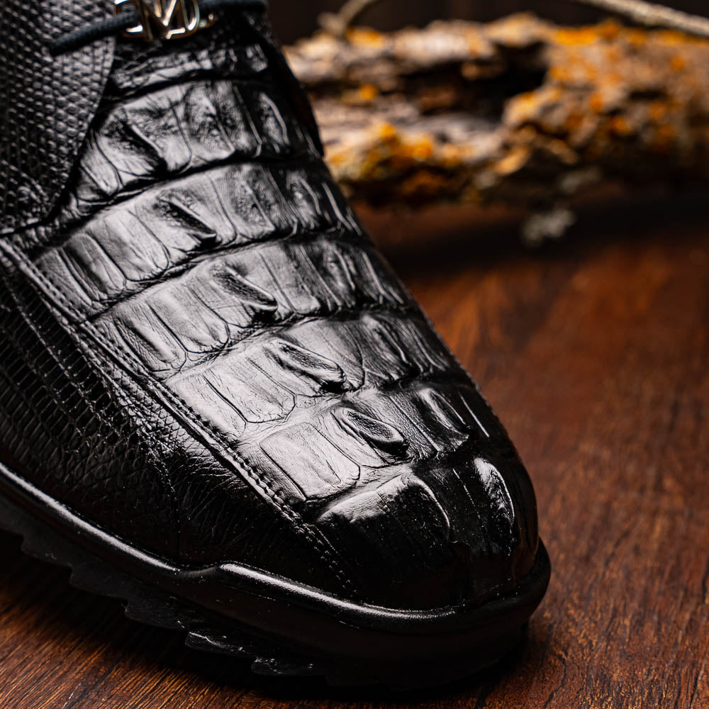 Marco Di Milano Crater Black Crocodile / Lizard Derby Sneakers - Dudes Boutique