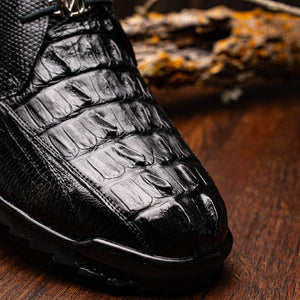 Marco Di Milano Crater Black Crocodile / Lizard Derby Sneakers - Dudes Boutique