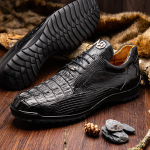 Marco Di Milano Crater Black Crocodile / Lizard Derby Sneakers - Dudes Boutique