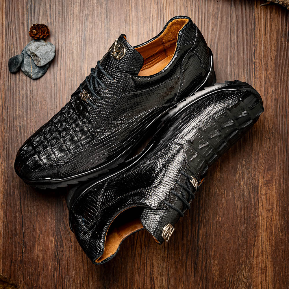   クロコ スニーカー 本革 SWAG archive Marco Di Milano Crater Black Crocodile / Lizard Derby Sneakers