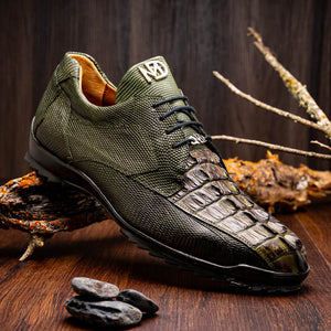 Marco Di Milano Crater Rustic Olive Crocodile / Lizard Derby Sneakers - Dudes Boutique