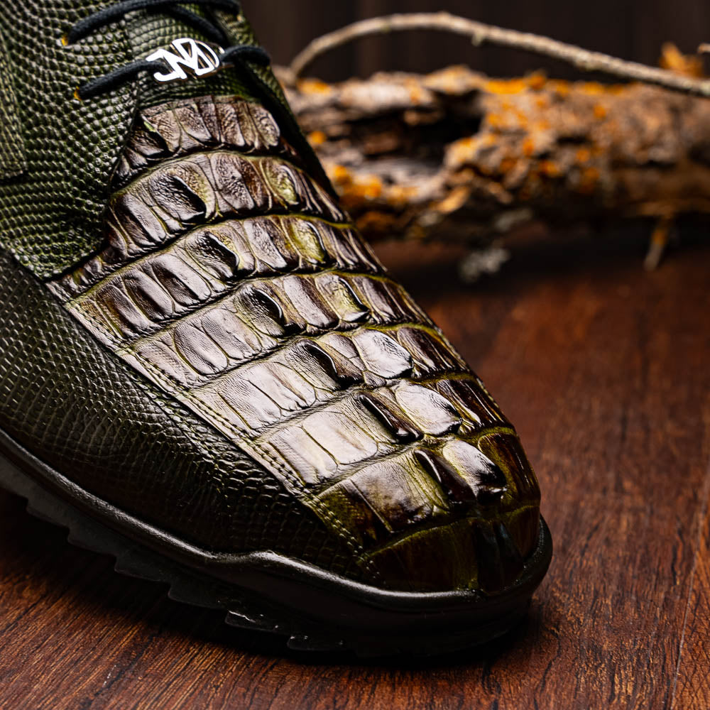 Marco Di Milano Crater Rustic Olive Crocodile / Lizard Derby Sneakers - Dudes Boutique