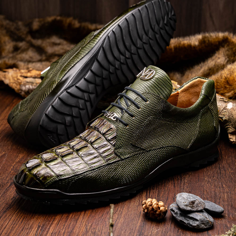 Marco Di Milano Crater Rustic Olive Crocodile / Lizard Derby Sneakers - Dudes Boutique