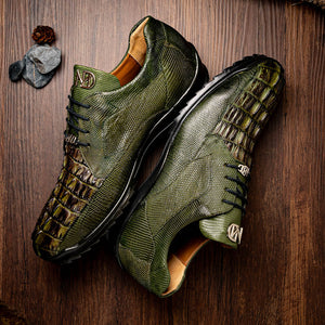 Marco Di Milano Crater Rustic Olive Crocodile / Lizard Derby Sneakers - Dudes Boutique