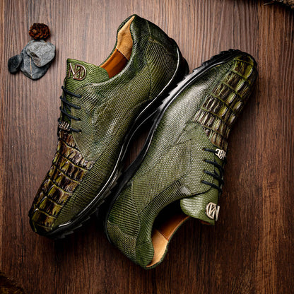 Marco Di Milano Crater Rustic Olive Crocodile / Lizard Derby Sneakers - Dudes Boutique