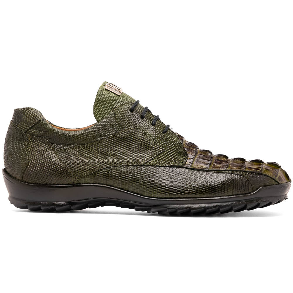 Marco Di Milano Crater Rustic Olive Crocodile / Lizard Derby Sneakers - Dudes Boutique