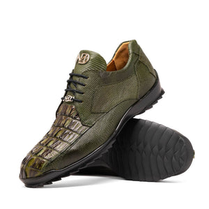 Marco Di Milano Crater Rustic Olive Crocodile / Lizard Derby Sneakers - Dudes Boutique