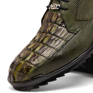 Marco Di Milano Crater Rustic Olive Crocodile / Lizard Derby Sneakers - Dudes Boutique