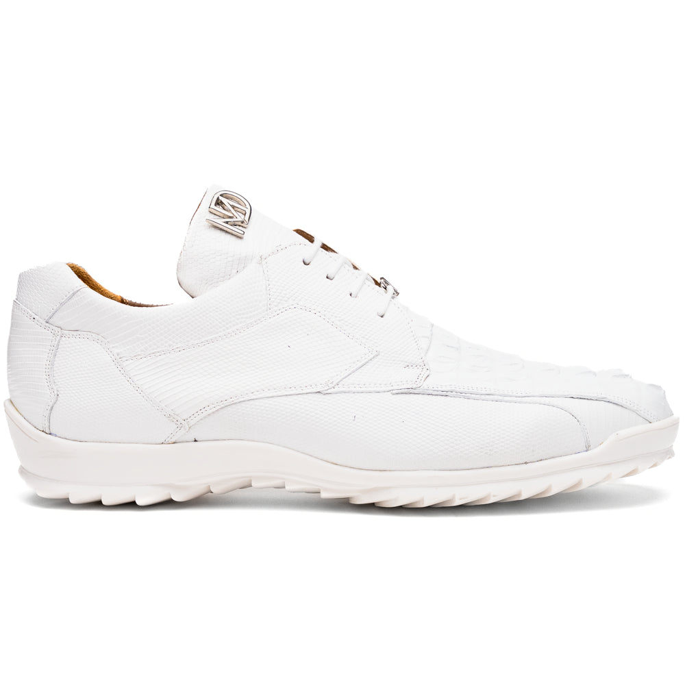 Marco Di Milano Crater White Crocodile / Lizard Derby Sneakers