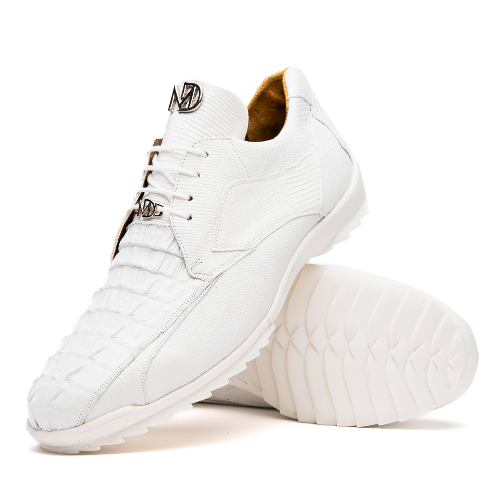 Marco Di Milano Crater White Crocodile / Lizard Derby Sneakers