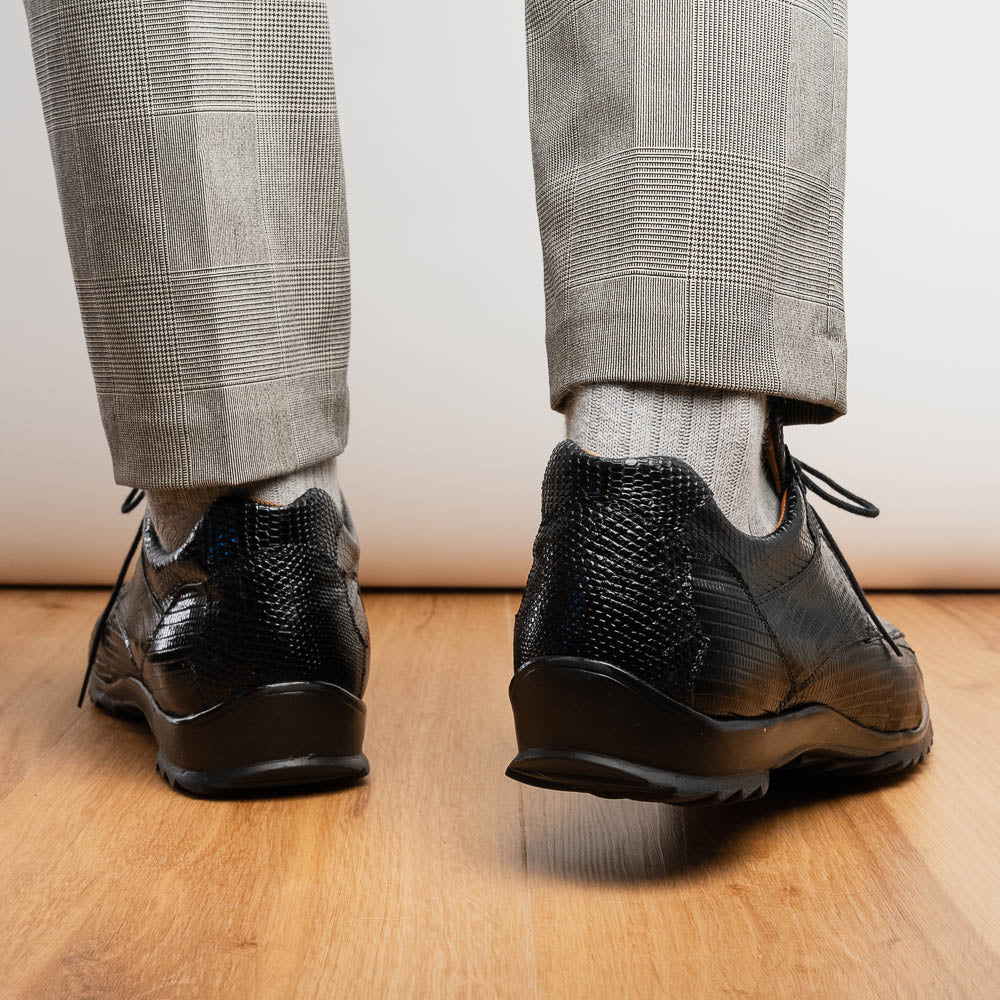 Marco Di Milano Crater Black Crocodile / Lizard Derby Sneakers