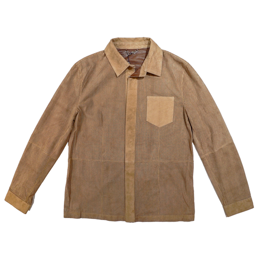 Kashani Men's Brown Perforated Suede Button Up Shirt - Dudes Boutique