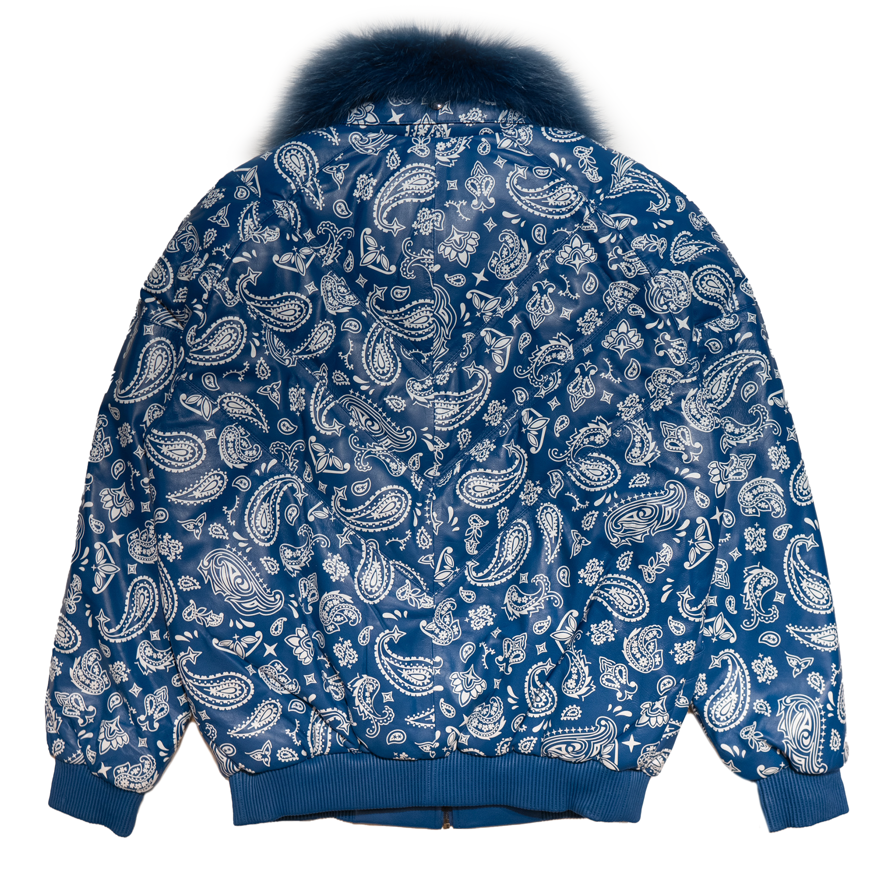 Goose Country Blue Paisley Bomber Jacket with Fox Fur Collar Goose Country Blue Paisley Bomber Jacket with Fox Fur Collar