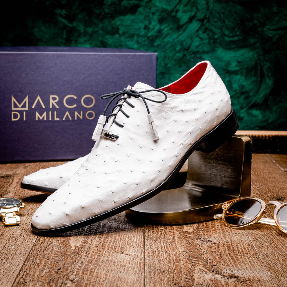 Marco Di Milano Criss White Ostrich Quill Dress Shoes - Dudes Boutique