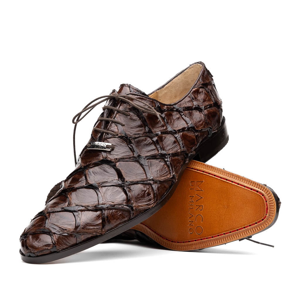 Marco Di Milano Olivieri Brown Pirarucu Oxford Dress Shoes - Dudes Boutique