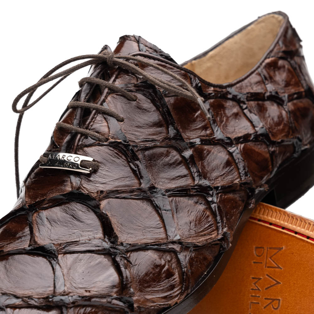 Marco Di Milano Olivieri Brown Pirarucu Oxford Dress Shoes - Dudes Boutique