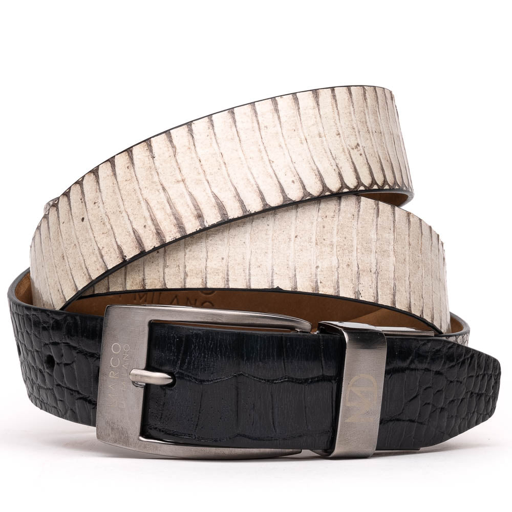 Marco Di Milano Crocodile & Cobra Belt Bone / Black - Dudes Boutique