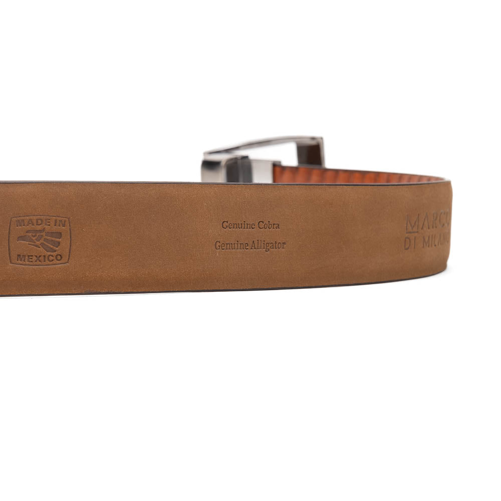 Marco Di Milano EST. 301 Alligator & Cobra Belt Brown/Cognac - Dudes Boutique