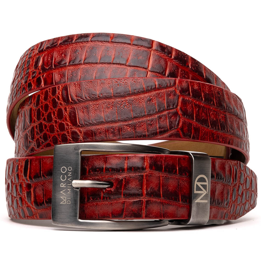 Marco Di Milano Crocodile Belt Antique Red - Dudes Boutique