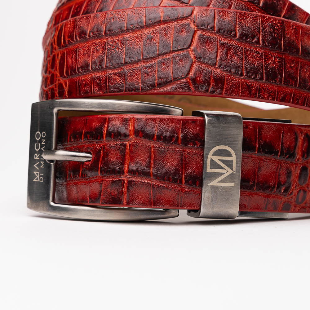 Marco Di Milano Crocodile Belt Antique Red - Dudes Boutique
