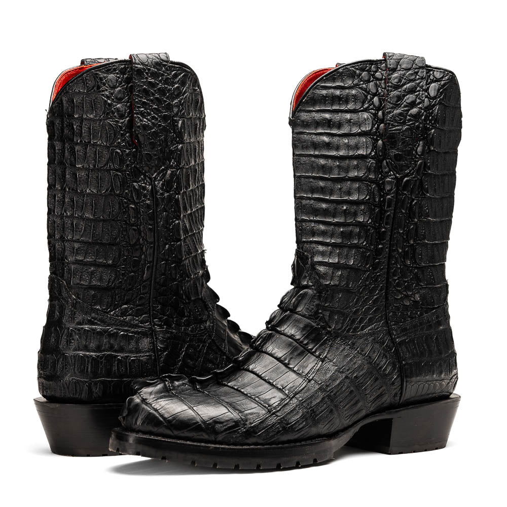 Marco Di Milano Marlboro Black Hornback Crocodile Tail Tractor Sole Cowboy Boots - Dudes Boutique