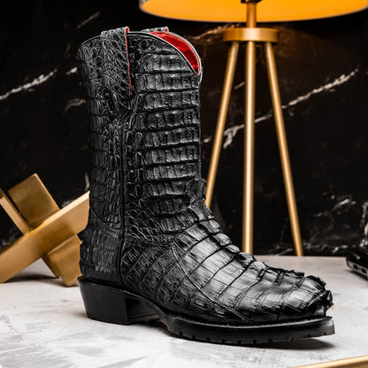 Marco Di Milano Marlboro Black Hornback Crocodile Tail Tractor Sole Cowboy Boots - Dudes Boutique