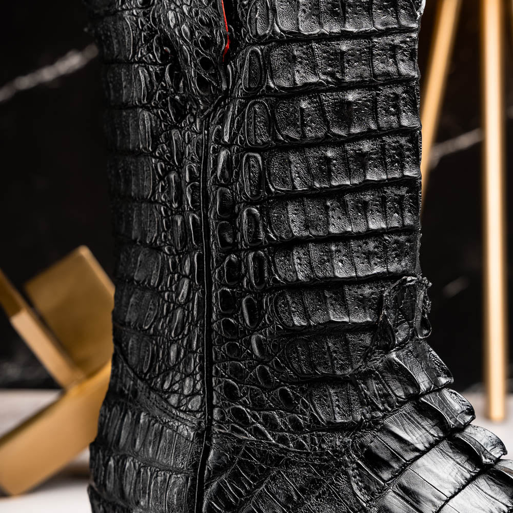 Marco Di Milano Marlboro Black Hornback Crocodile Tail Tractor Sole Cowboy Boots - Dudes Boutique