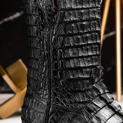 Marco Di Milano Marlboro Black Hornback Crocodile Tail Tractor Sole Cowboy Boots - Dudes Boutique