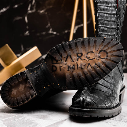 Marco Di Milano Marlboro Black Hornback Crocodile Tail Tractor Sole Cowboy Boots - Dudes Boutique
