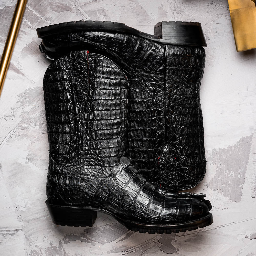 Marco Di Milano Marlboro Black Hornback Crocodile Tail Tractor Sole Cowboy Boots - Dudes Boutique