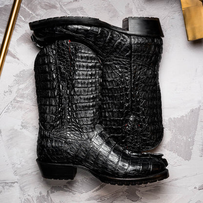 Marco Di Milano Marlboro Black Hornback Crocodile Tail Tractor Sole Cowboy Boots - Dudes Boutique