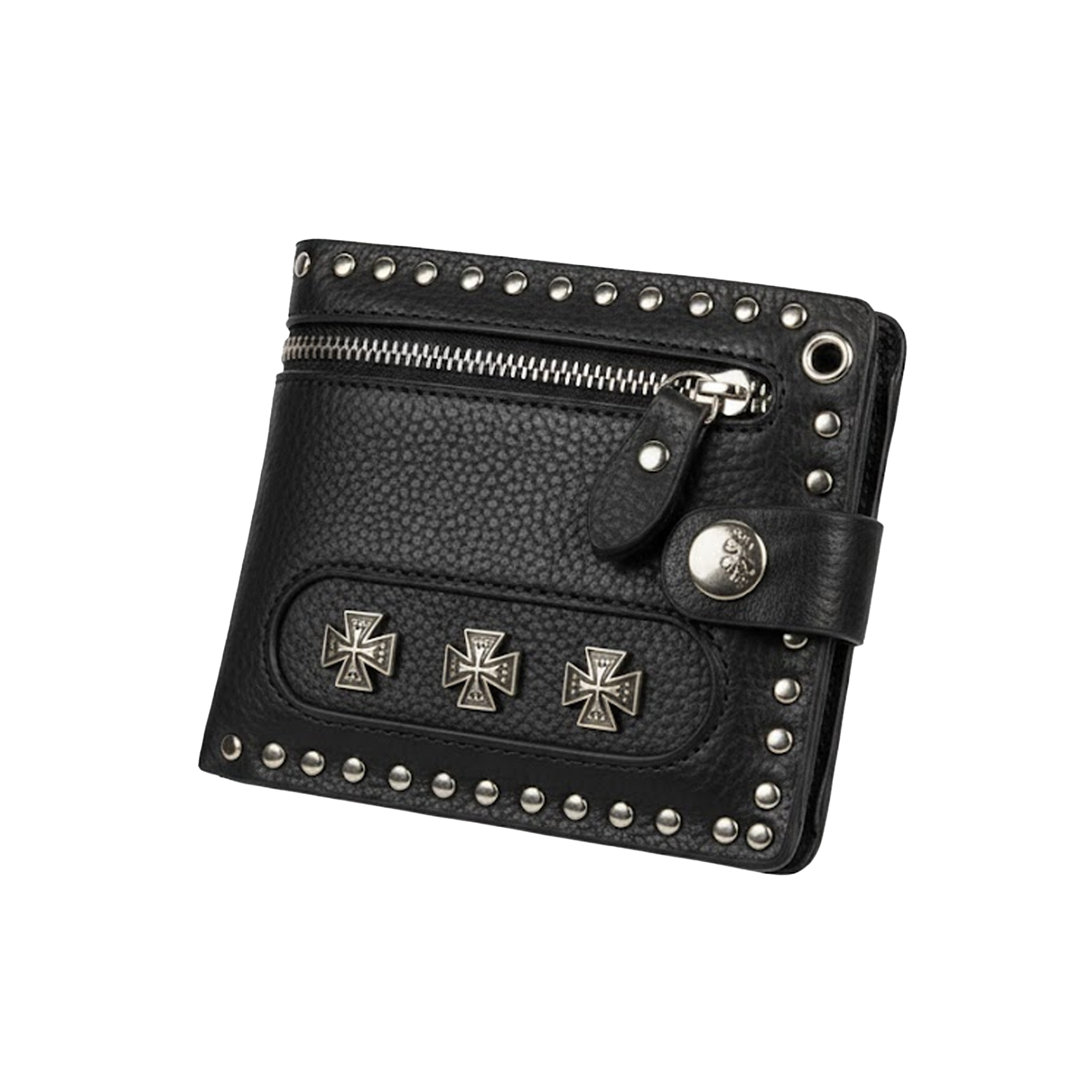 Kashani Black Leather Studded Cross Wallet