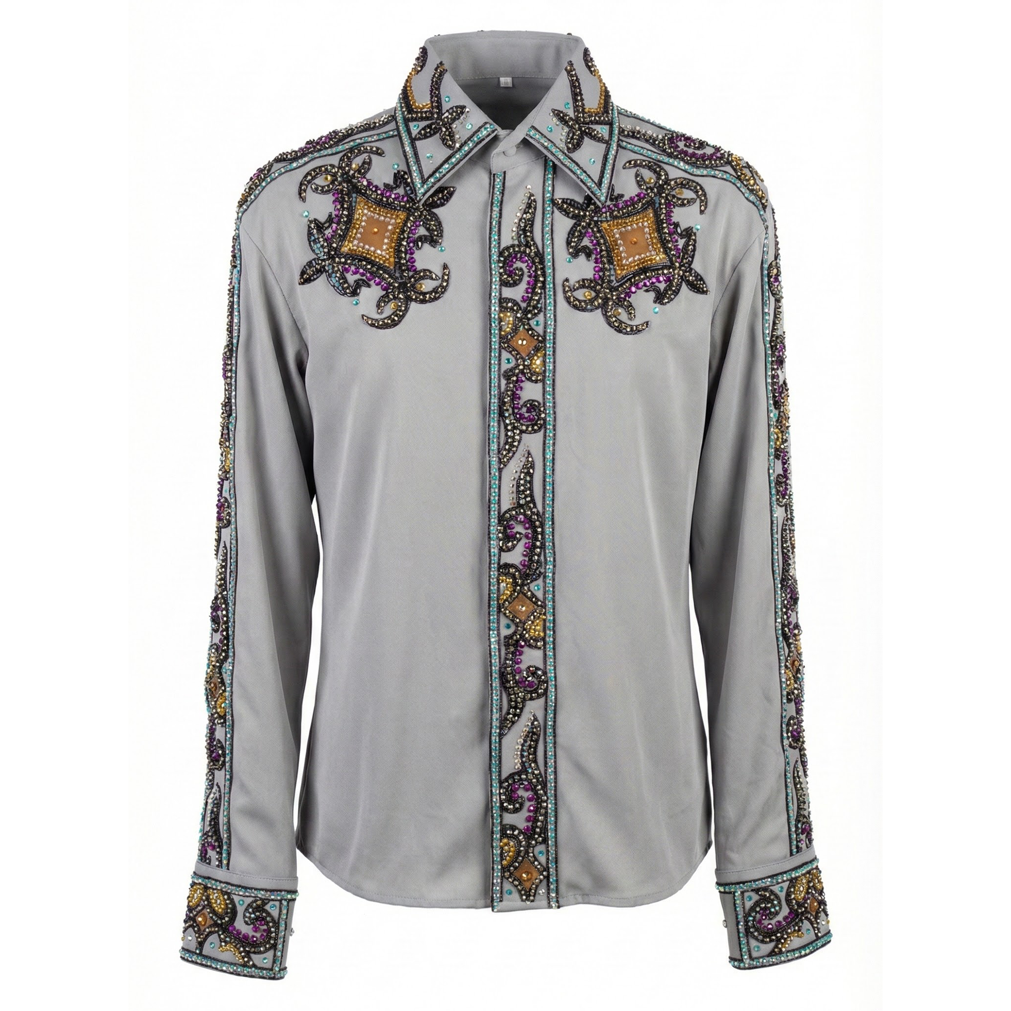 Kashani Grey / Multi Hyper Crystal Zip Up Shirt
