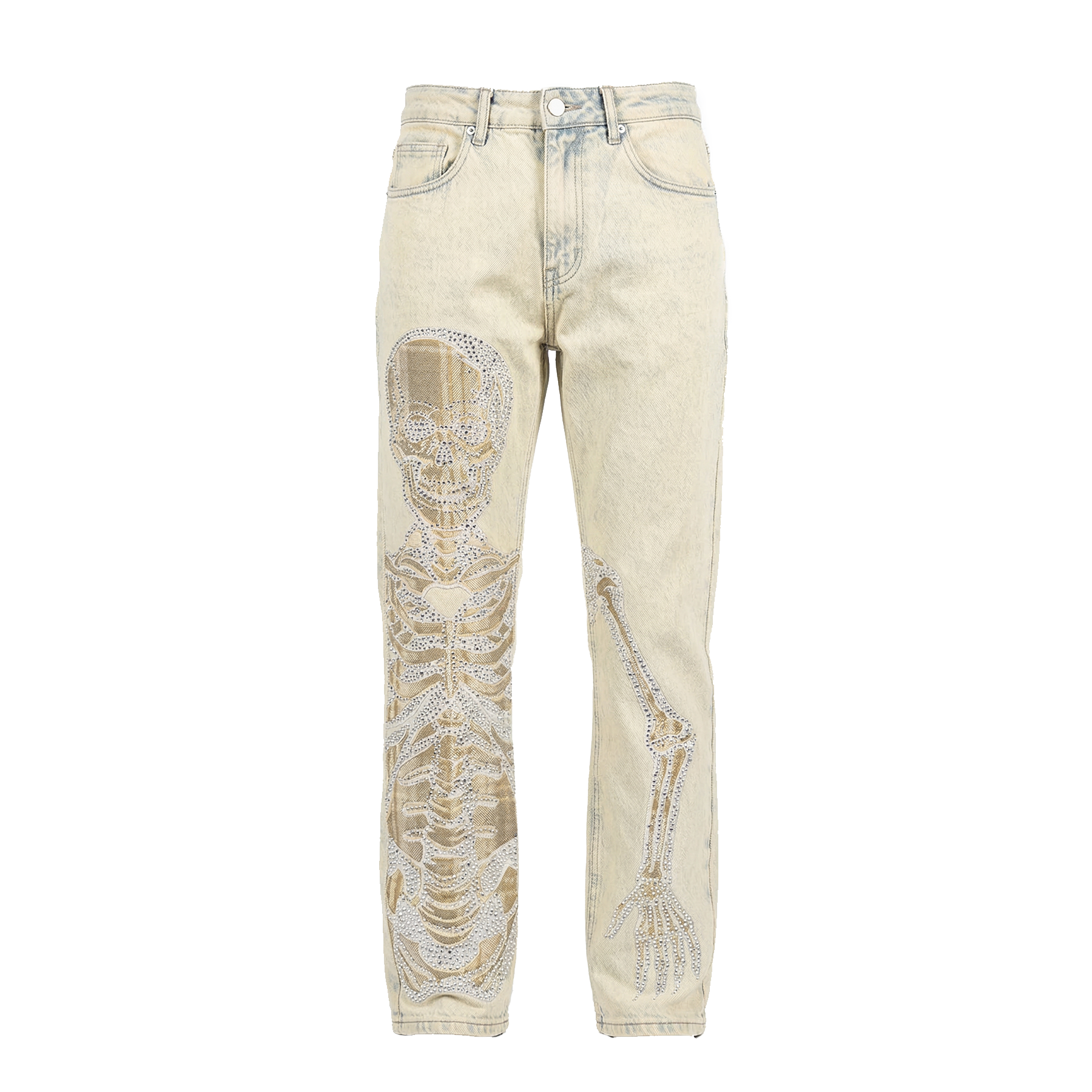 Waimea Off-White Rhinestone Skeleton Denim Jeans
