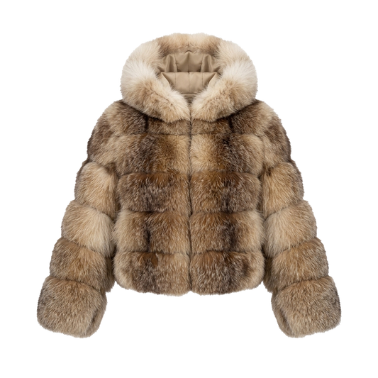 Kashani Women's Natural Crystal Fox Fur Hooded Coat
