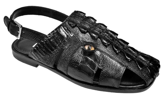 Mauri 5133 Mayhem Black Exotic Hornback / Ostrich Leg Eyes Sandals