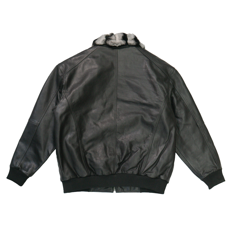 Kashani Chinchilla Collar Black Lambskin Bomber Jacket - Dudes Boutique