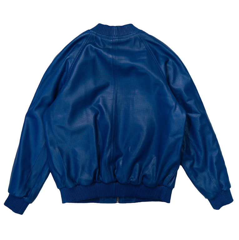 Kashani Blue Perforated Lambskin MA-1 Bomber Jacket - Dudes Boutique