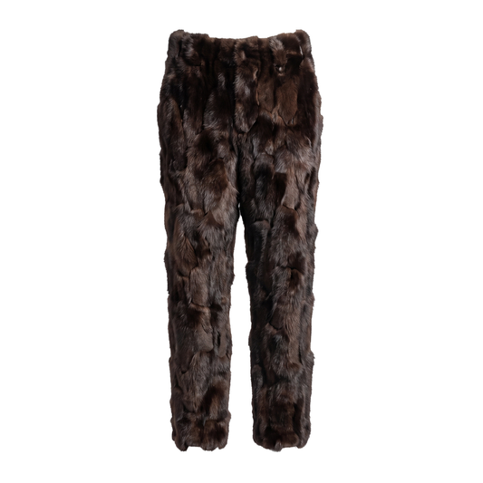 Kashani Men's Brown Diamond Cut Fox Fur Pants